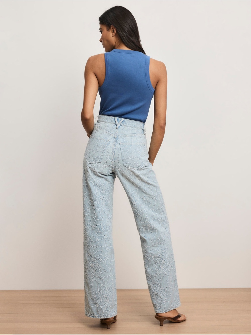 VERONICA BEARD TAYLOR HIGH WAISTED EMBROIDERED FLORAL JEANS SUN SPARK - Picture 3 of 14
